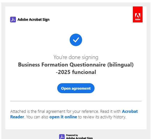 Success screen confirming you have signed and submit a form